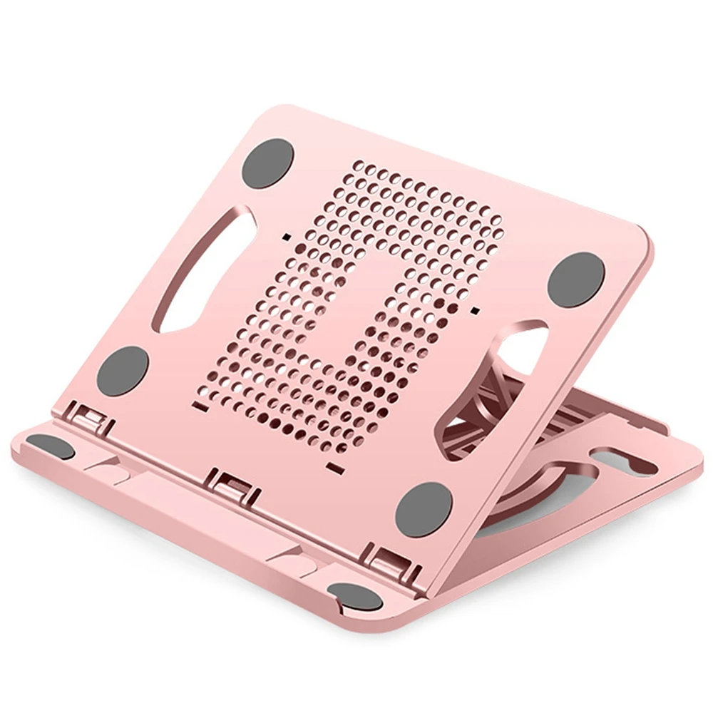 Laptop Stand Computer Desktop Heightened Plastic Bracket Cooling Folding Storage Base 360 Degree Rotation (Pink)