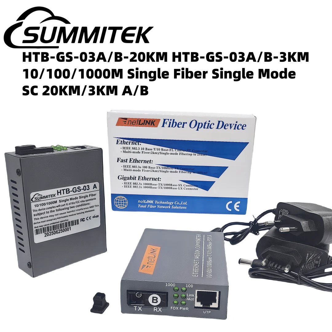 

SUMMITEK HTB-GS-03 A/B оптоволоконный трансивер, одноволоконный преобразователь SC 10/100/1000M, одномодовое одноволоконное 3 км/20 км, 1 пара