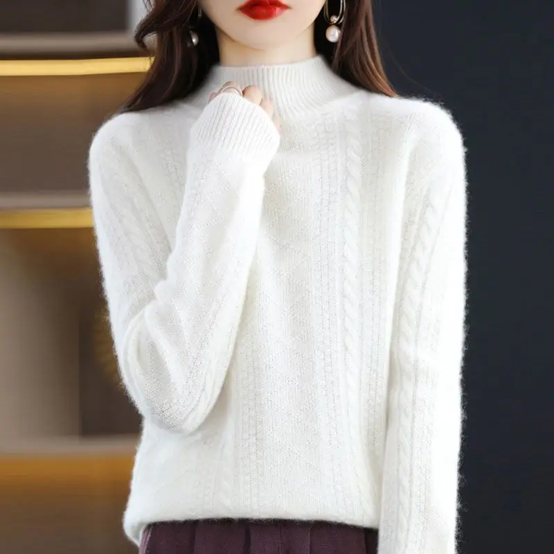 

2023 Autumn and Winter New Women Sweater Warm Cashmere Sweater Loose Large Size Top Half Turtleneck Knitted Bottoming Shir