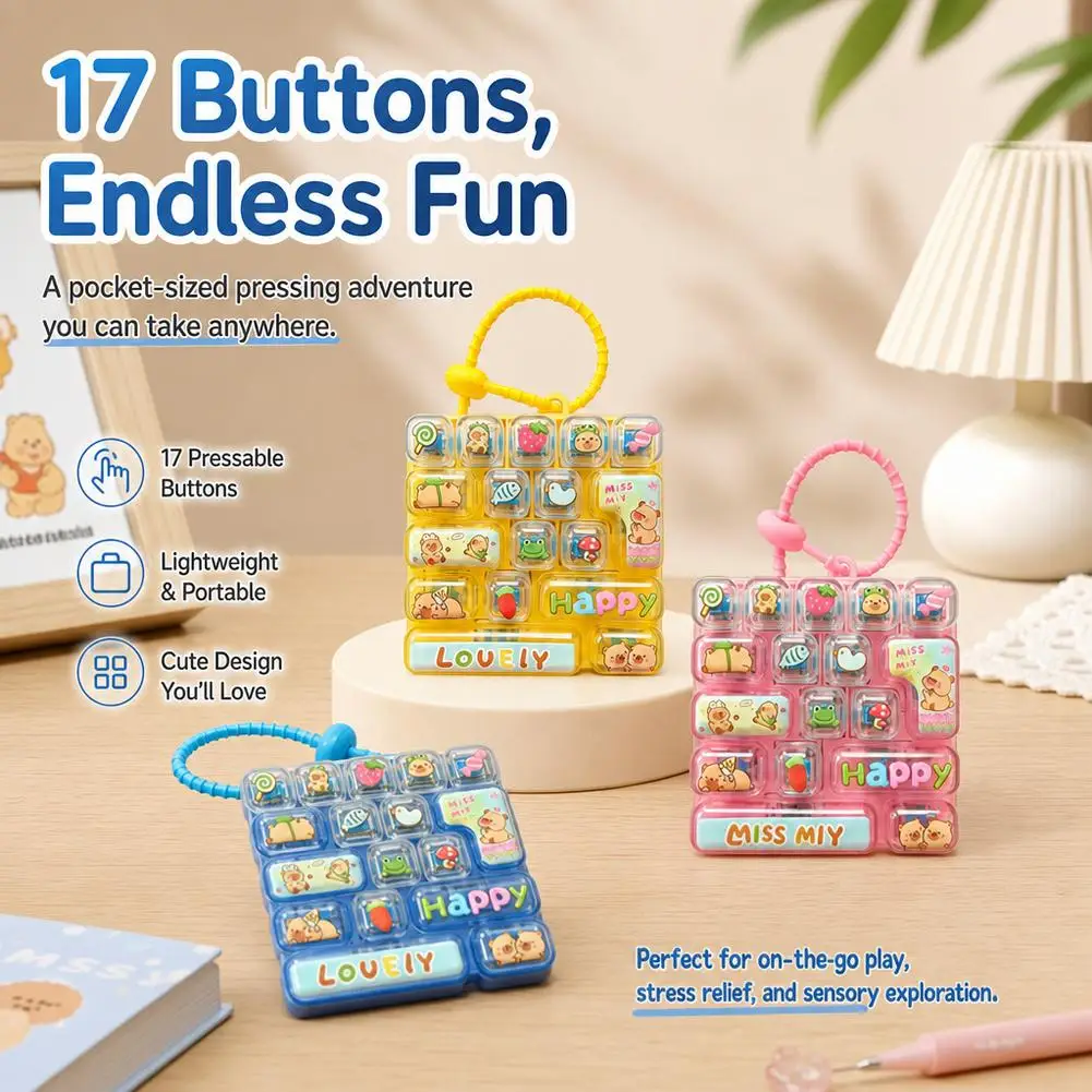 17 Keys Candy Color Fidget Keycap Clicker Keychain Cute Stress Relief Keyboard Toy Bag Pendant Cartoon Fidget Toy For Relaxing