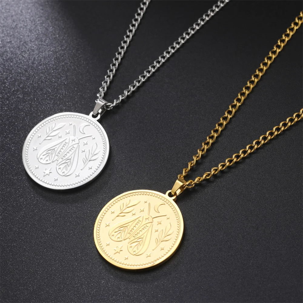 EUEAVAN Vintage Insect Cicada Moon Phase Round Pendant Necklace Stainless Steel Classic Hollow Necklaces Religion Jewelry Amulet