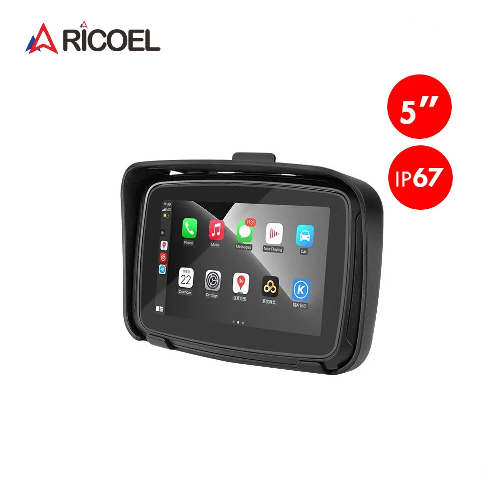 RICOEL C5 Pro  Inch Portable GPS Navigation Motorcycle Waterproof Carplay Display Motorcycle Wireless Android Auto GPS Screen