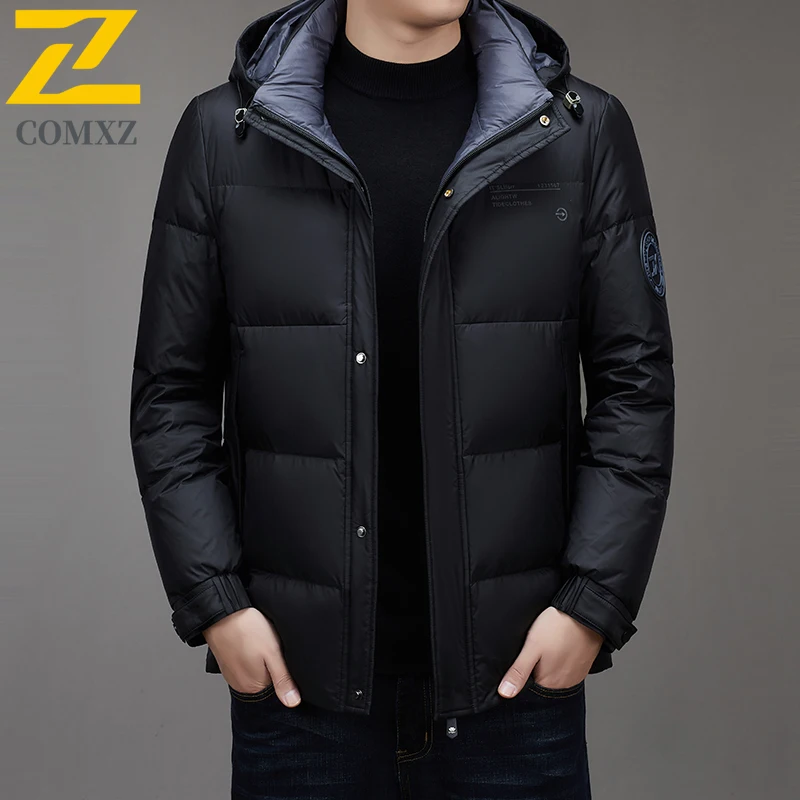 

COMXZ Men Short Down Jacket Thicken Commute Office Lightweight Puffer Coat Fashion Detachable Hood Travel Windproof Winter Coats