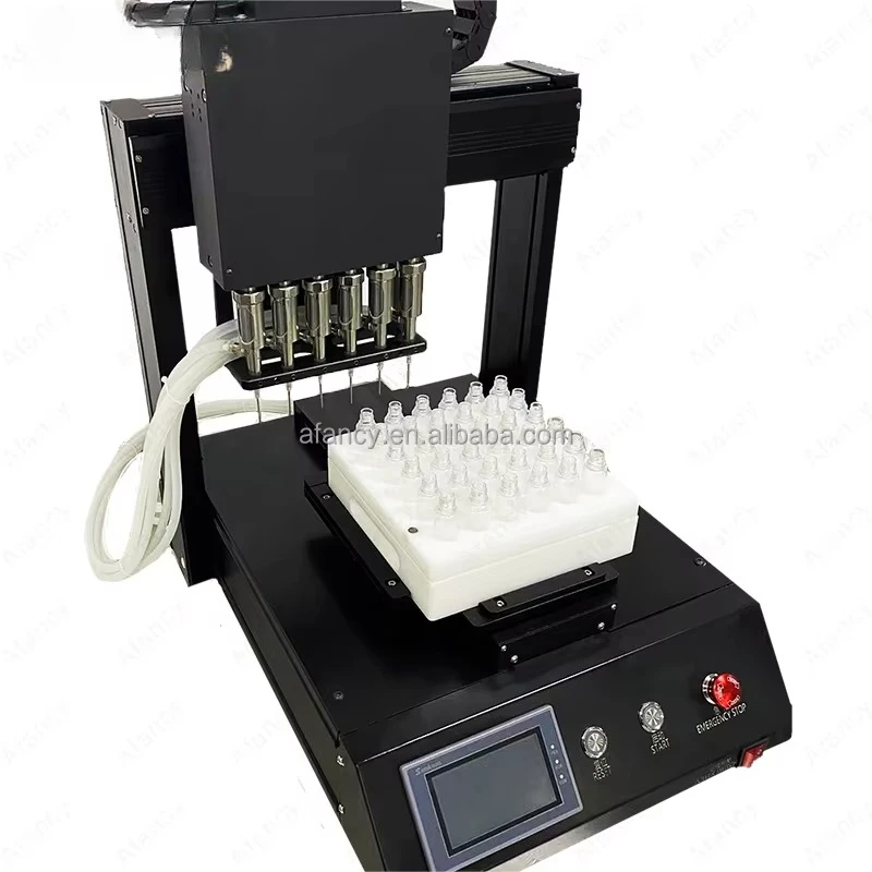 AFancy 6 Needle Disposable Ink Semi-Automatic Filling Machine 1ml-5ml Beverage Oil Cart Filling Medical Chemical Use PLC Motor