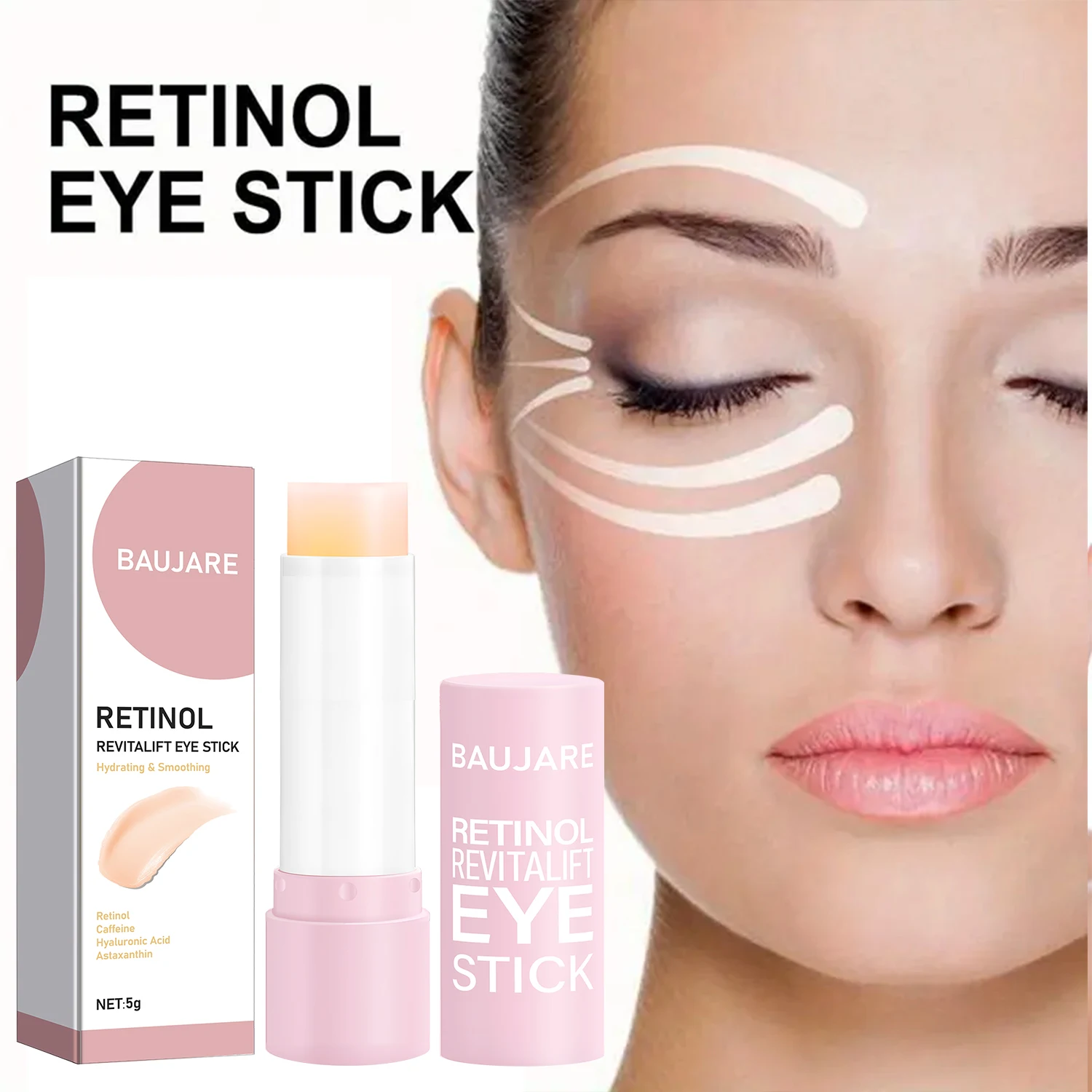 Retinol Eye Stick with Vitamin C & Panthenol Hydrating Smoothing Firming Anti-Wrinkle Eye Care Fast Absorbing 5g