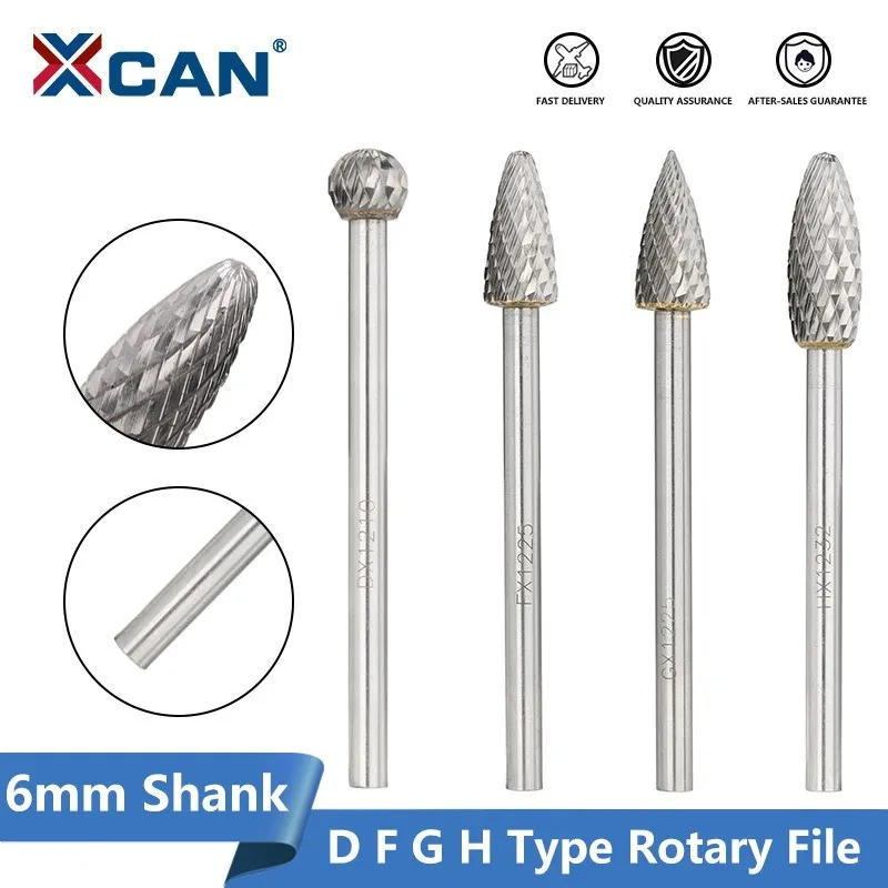 

XCAN Rotary Burrs Files 6mm Shank 100mm Length Type D F G H Double Cut Rotary Burrs Milling Cutter Bit for Metal Wood Hand Tools