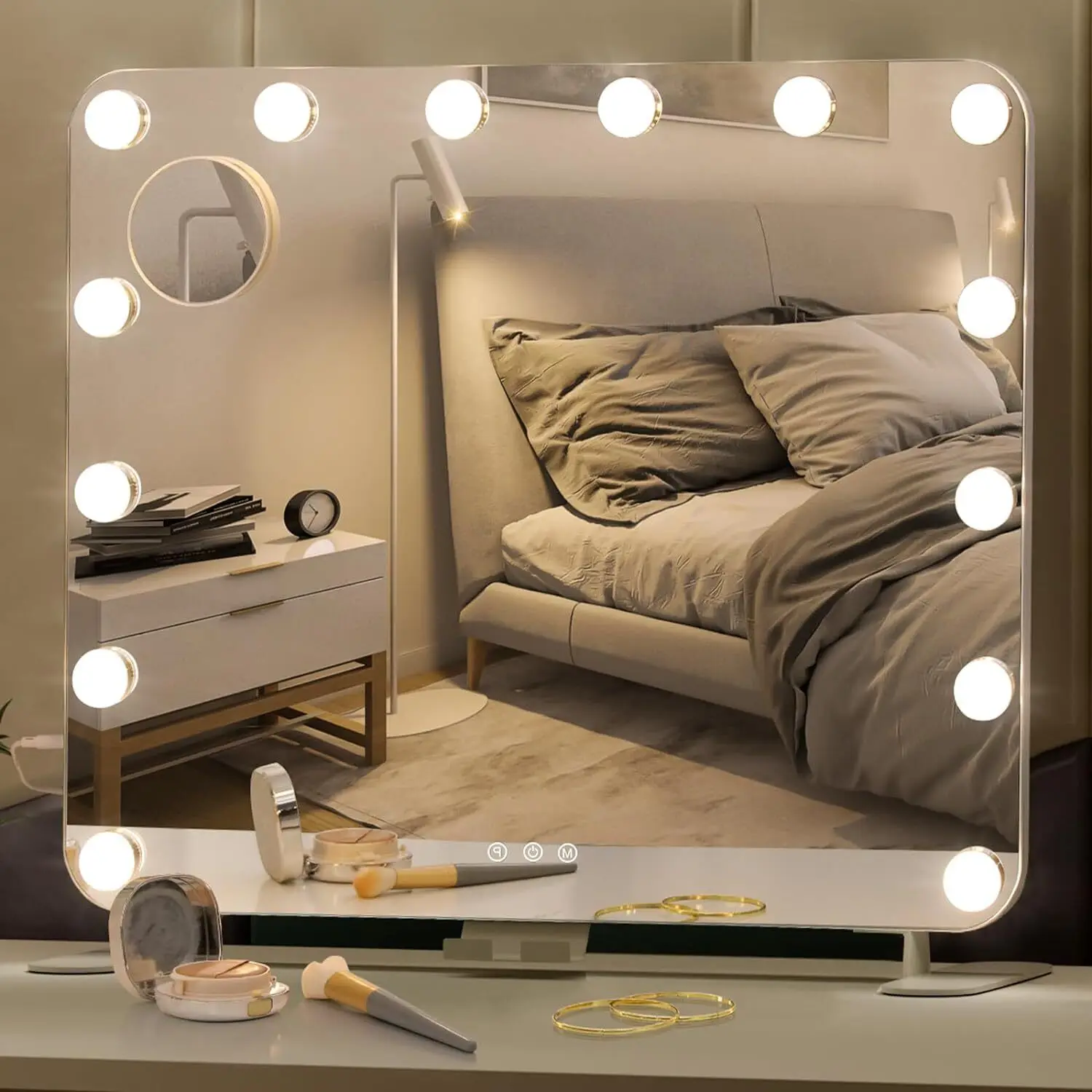 Lighted Makeup Mirror with 14 Dimmable LED Bulbs Vanity Mirror with USB for Dressing Room Bedroom,Tabletop 60x50cm