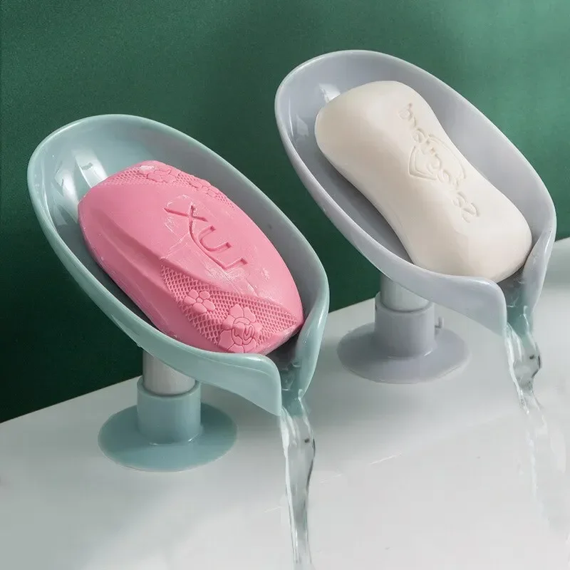 Drain Soap Holder Leaf Shape Soap Box Suction Cup Tray Drying Rack for Shower Sponge Container Kitchen Bathroom Accessories