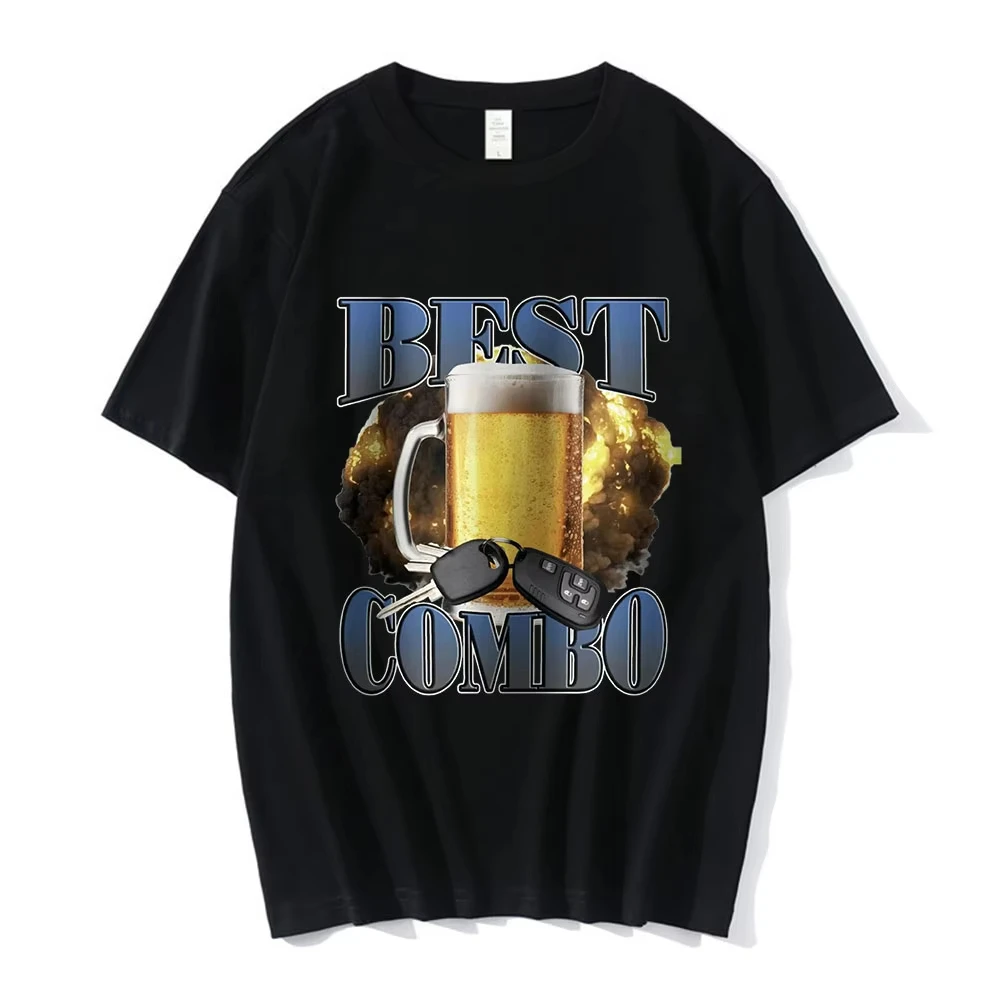 Funny Best Combo Print T Shirt Drunk Driving Short Sleeve T-shirts Men's Women 100% Casual Cotton Oversized T Shirts Streetwear