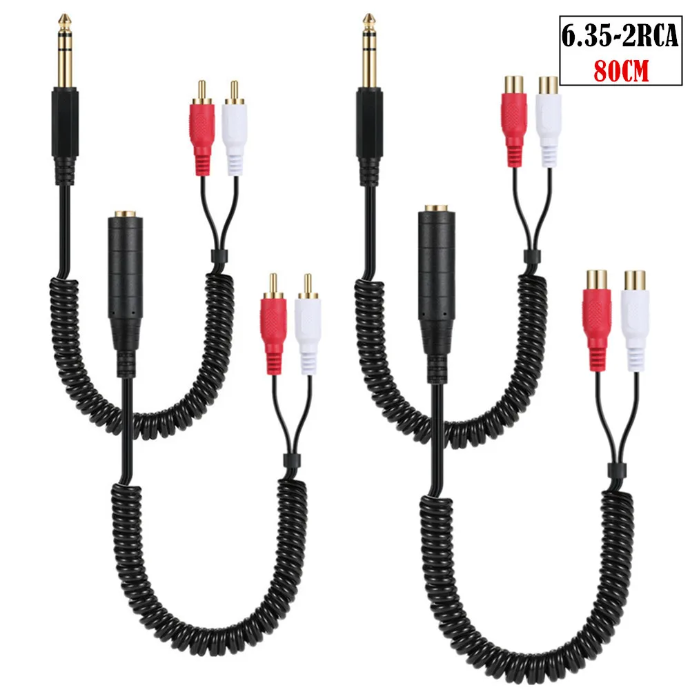 

Telescopic Coiled cable TRS to Dual RCA Audio Cable, Gold Plated 6.35mm 1/4 inch TRS to 2RCA Stereo Audio Y Splitter