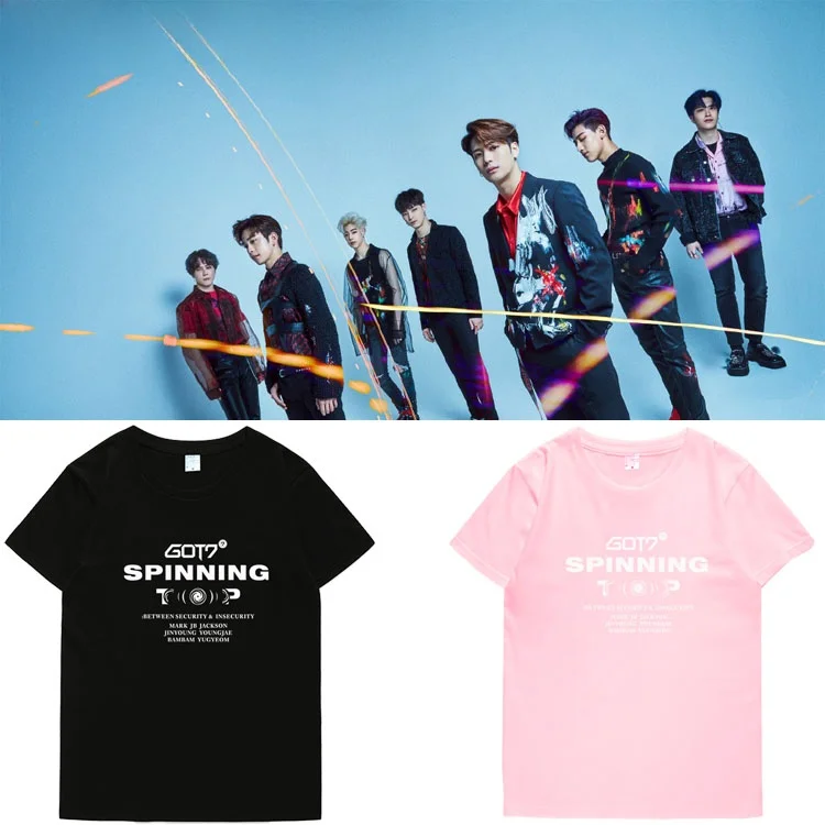 GOT7 Album Spinning Top Cotton Short Sleeve T-Shirt Unisex Pure Cotton Street Style round Neck Print Geometric Pattern