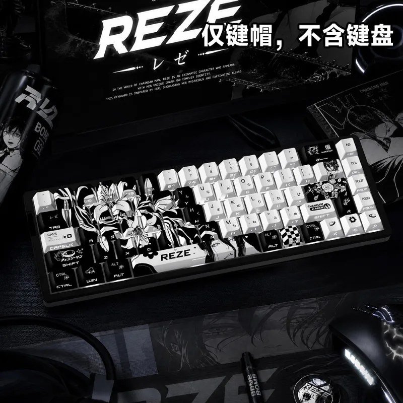 NEW Reze 5.0 Anime Keycaps Chainsaw Man Themed Mechanical Keyboard PBT Custom Cute Keycaps PC Gaming Keyboard Accessories Gift view 2