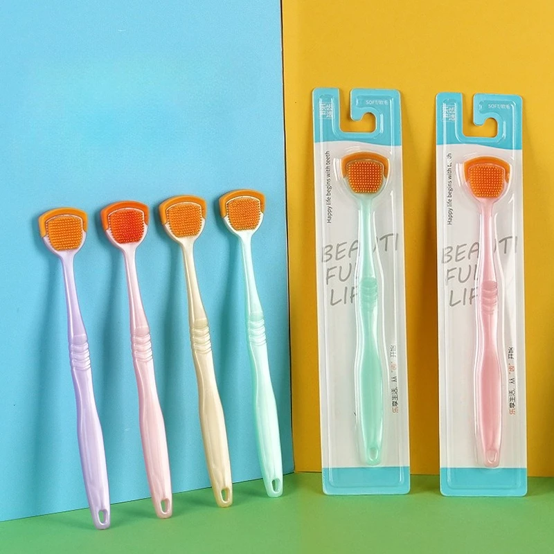4pcs Double-sided Tongue Brush Random Color Cleaning Toothbrush Tongue Scraper Mouth Fresh Breath Hygiene Oral Health Care Tool
