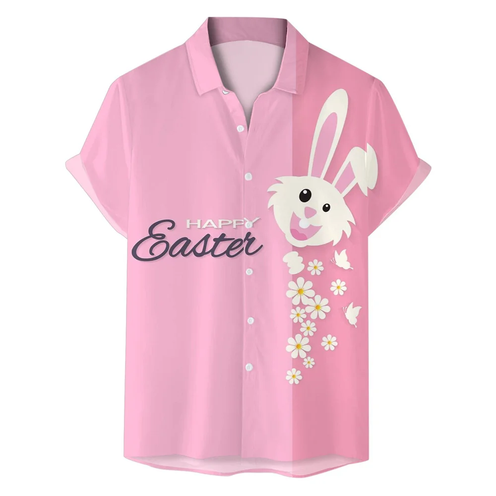 New Shirt Cute Bunny 3D Printed Shirt Men Women Fashion Quick Drying Shirt Men Lapel Shirt Short Sleeve Beach Vest Men Clothing