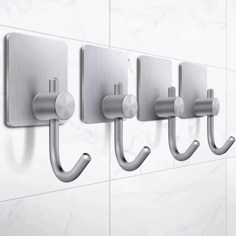 

4pcs Aluminum Alloy Robe Hook Towel Hooks Self Adhesive Wall Coat Racks Rustproof Hook Hangers Wall Hook Bathroom Accessories