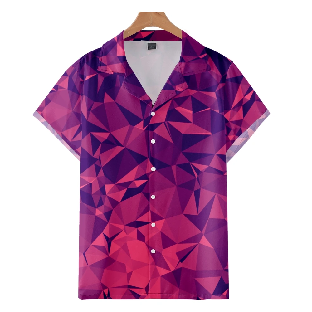 

Men's Fashion Cuban Style Hawaiian Shirt Flamingo Colored Prism 3D Print Cozy Casual Short Sleeve Beach Oversized Clothes 3