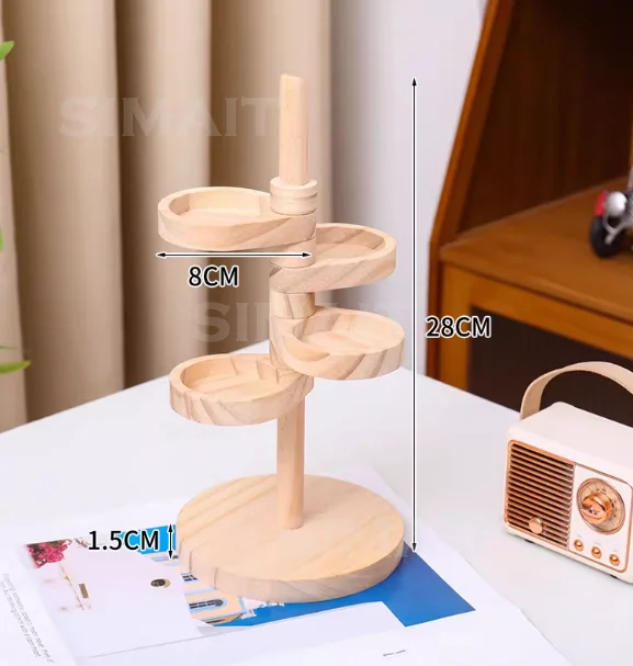 5-Layer Rotating Wooden Shelf Solid Wood Desktop Key Jewelry Organizer Box Self-Righting Storage Rack