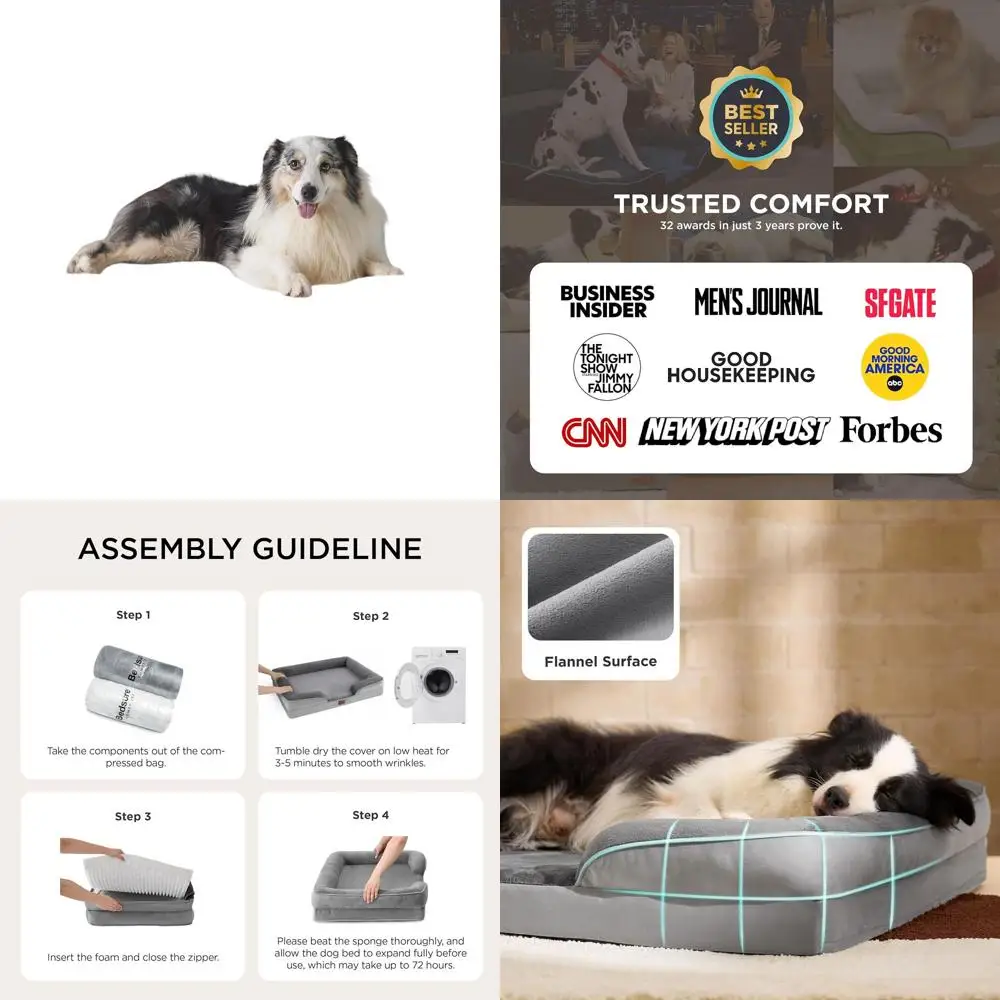 

Extra Large Orthopedic Dog Bed - Washable XL Dog and Cat Bed with Removable Cover, Nonskid Bottom, Grey, 42