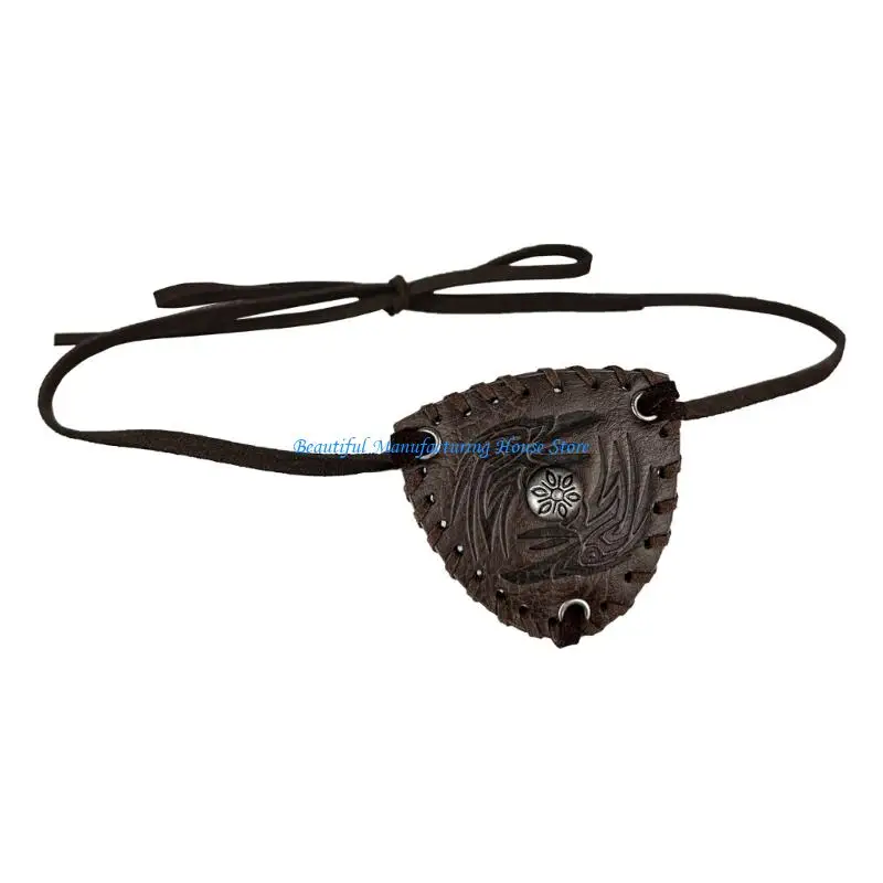 

E56A Medieval Embossed Eye Patches Vintage Leather Eye Mask LARP Cosplay Accessories Pirate Eye Covers for Men Halloween