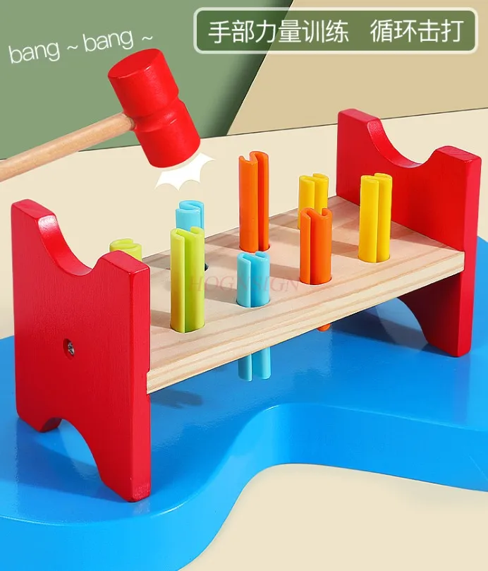 Plataforma de batida arco-íris, pilhas, moles à terra, martelos pequenos, brinquedos de jogo de educação infantil para bebês e crianças