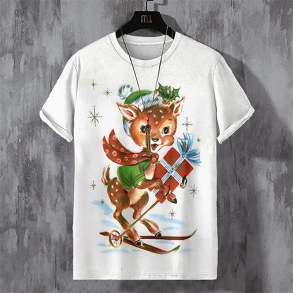 

Cartoon Santa Claus Print T Shirt For Men Funny Christmas Elk Snowman Pattern Short Sleeve Tops Casual O-neck Oversized T-shirts