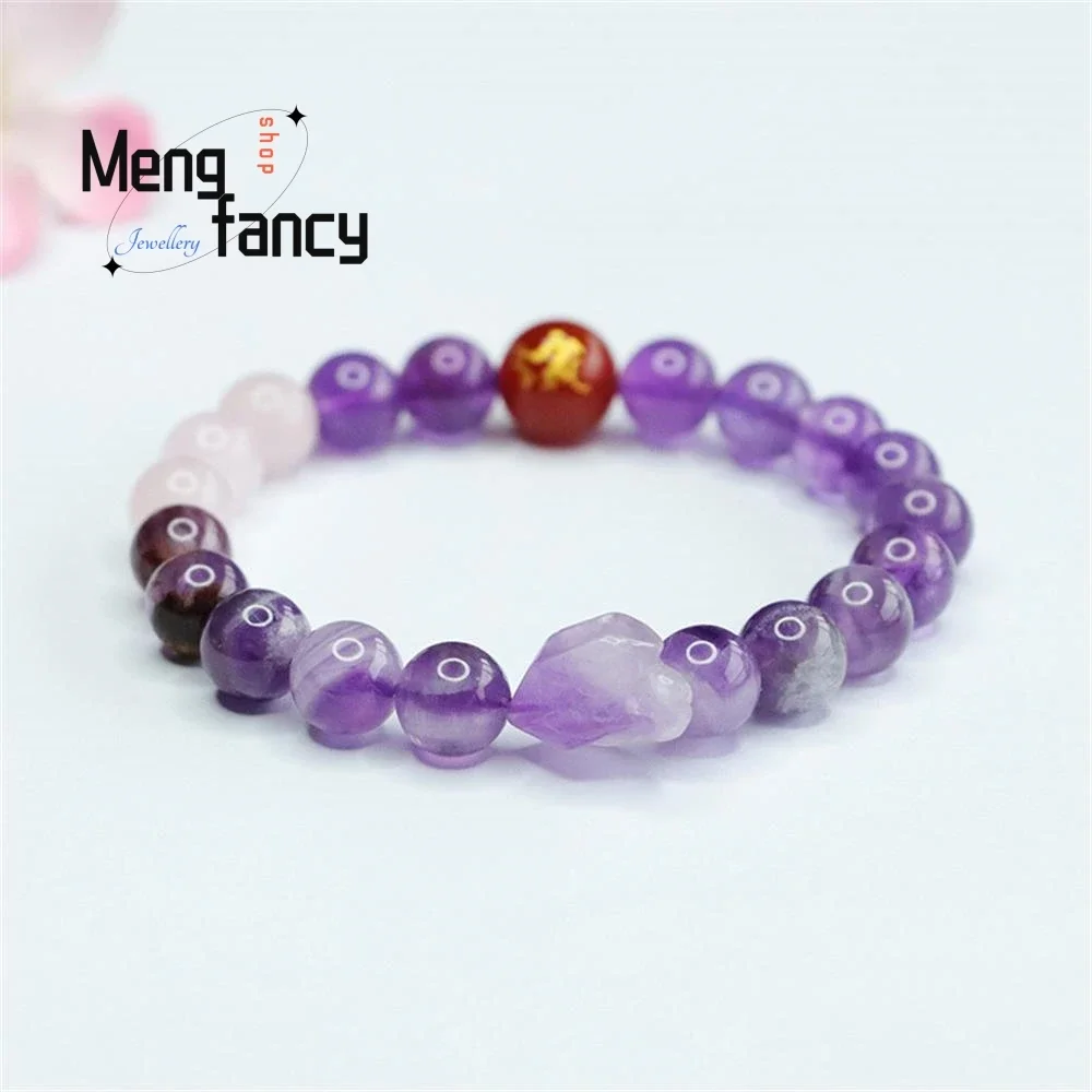 Natural Amethyst Nine Purple Ion Fire Multi-Precious Crystal Bracelet Red Agate High-grade Sexy Young Girls Fashion Fine Jewelry