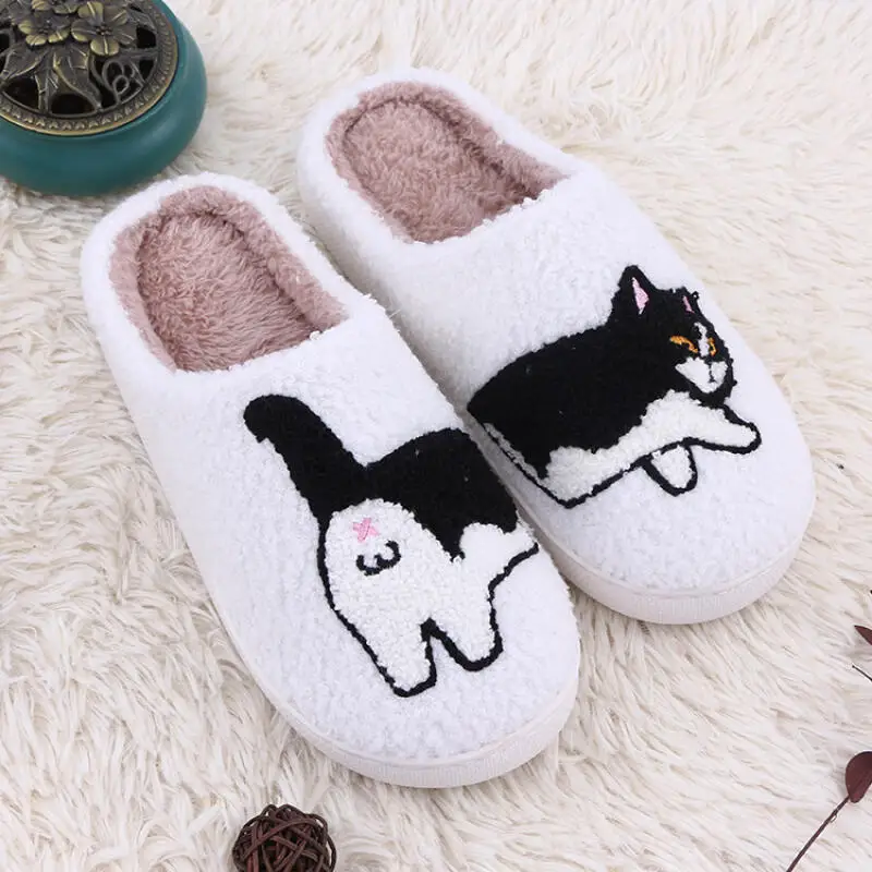 

Cotton Fluffy Women's Slippers Home Animal Designer Winter Woman Shoes New Fuzzy Fur Slides Couple Indoor Soft Non-Slip Unisex