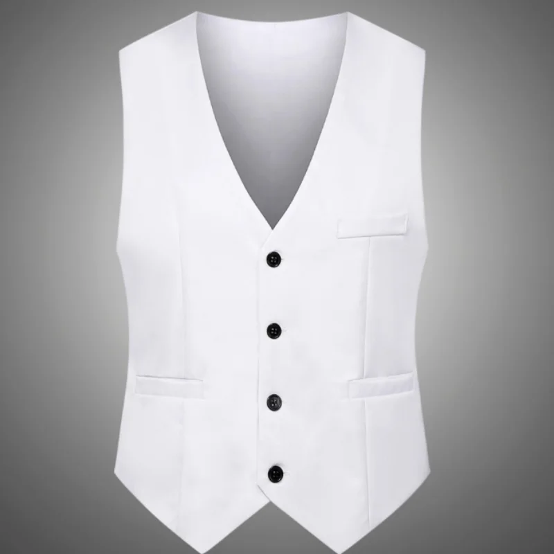 Fashion Men Vests Waistcoat Solid Color V Neck Sleeveless Buttons Blazer Plus Size Formal Business Jacket Vests Gilet Homme