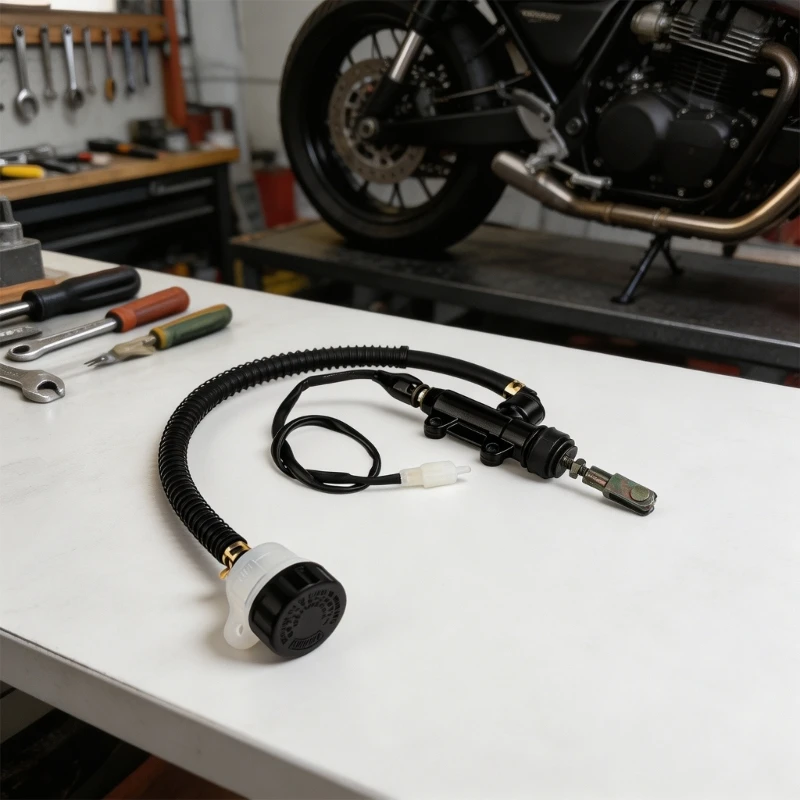 M76E Motorrad-Hinterradbremspumpenbaugruppe mit Bremsflüssigkeitsbecher, 20 Schlauch und 4 Halterung für die Reparatur der – Detail 5