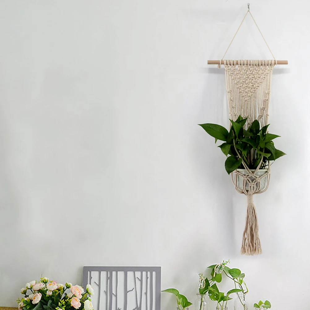 

Vintage Style Cotton Macrame Plant Hanger Hanging Rope Basket For Succulents Indoor Outdoor Wall Decor Greenery Holder Sling