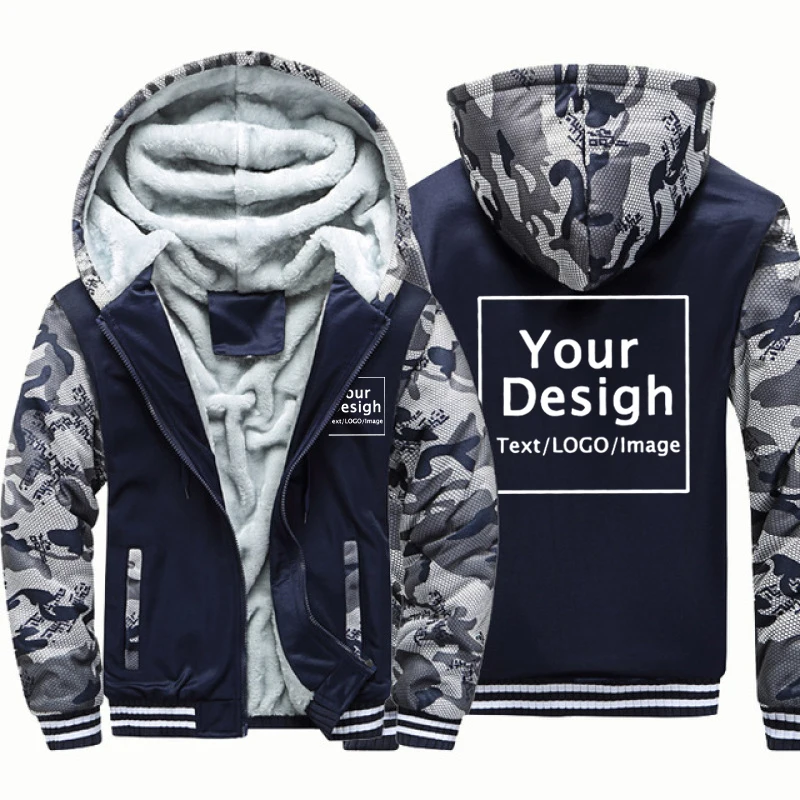 Custom Jasje Heren Verdikking Winter Jassen Voor Heren Fleece Lange Mouwen Mode Casual Diy Rits Streetwear Outwear