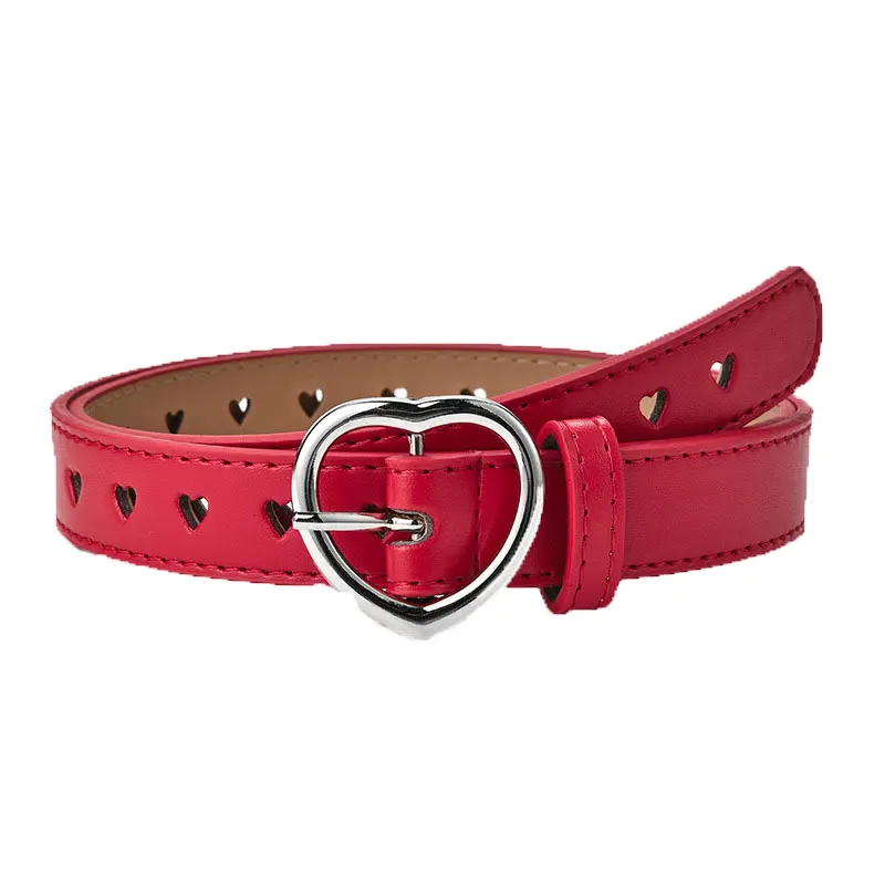 New Decorative Girl Belt for Children Heart Hollow Out Cute Waist Belt Pin Buckle Fashion Casual Kids Leather Belt 90cm