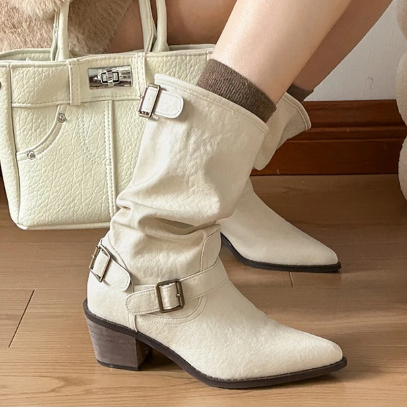 

Women Ankle Boots High Heels Pointed Toe Shoes Designer 2025 Winter Chunky Knight's Boots Elegant New Brand Woman Pumps Botas
