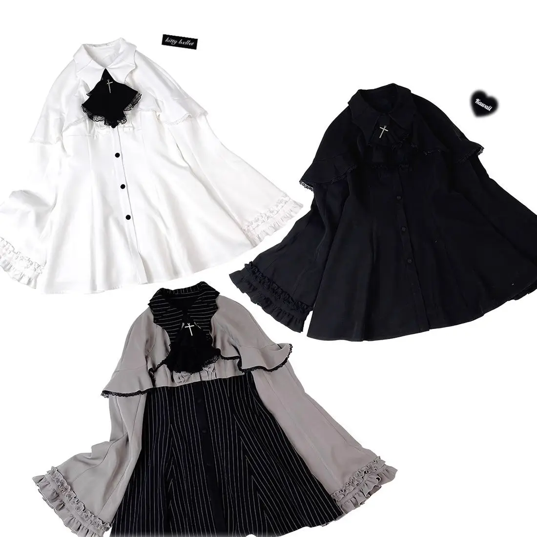 Japanse originele Lolita massa geproduceerde Dark Loli shirt met lange mouwen Sweet Cool Girl jurkset met hoornmouwen