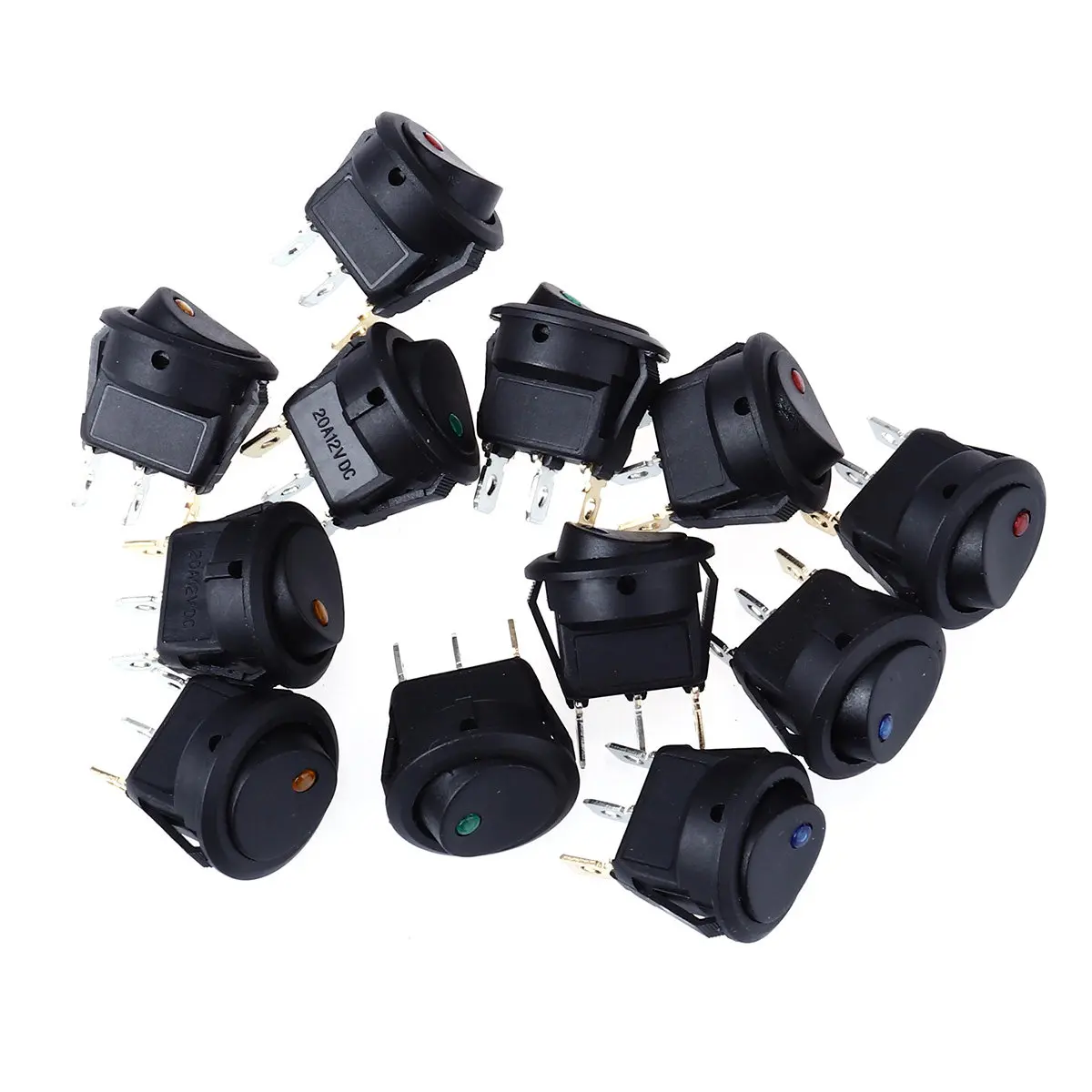 12Pcs Car Rocker High Current For Mechanic 12V 20A Round Toggle Built LED Indicator Truck Fountain