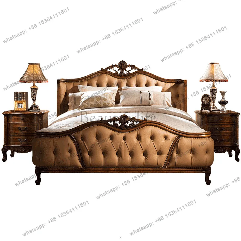European 1.5m double bed master bedroom villa American leather art 1.8m wedding bed combination furniture
