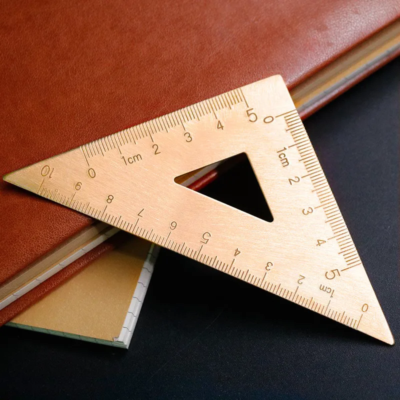 1PC Triangle Equilateral Semi-circular Brass Ruler Retro Metal Durable Office Stationery Angle Ruler Thickness 1mm