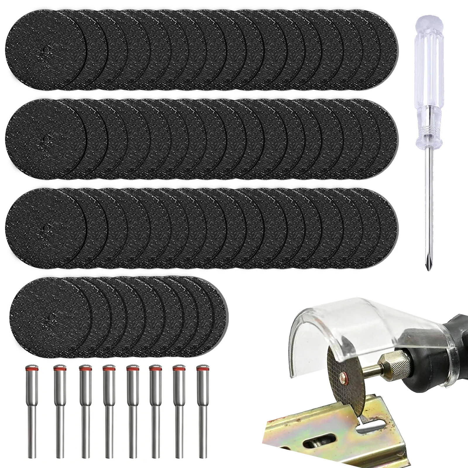 

60pcs 32mm Durable Metal Cutting Discs with 8 Mandrels & Screwdriver – Rotary Saw & Grinding Wheels DIY Set