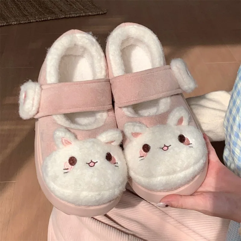 Original Japanese Autumn Winter Lolita Shoes Home Slippers Girls Soft Cute Cartoon Cat Indoor Cotton Magic Tape Thick Sole Shoes