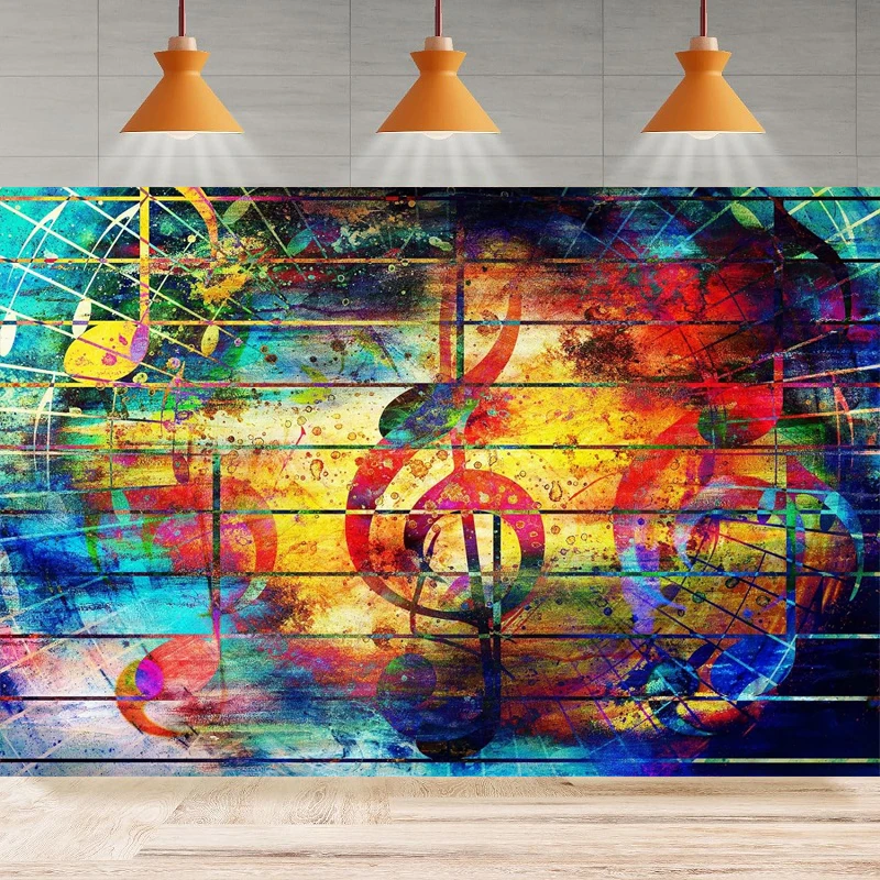 Music Notation Photography Backdrop Musical Notes Music Symbol Grunge Music Stage Backdground Home Party Backdrop Wall Banner