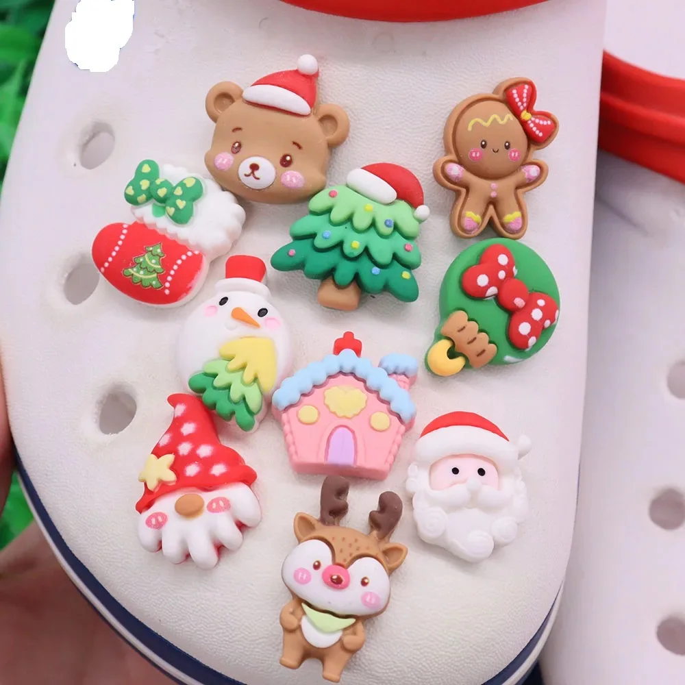 

Mix 50pcs Resin Shoe Charms Deer Bear Santa Claus Snowman Socks Christmas House Gingerbread Man Decorations for Bands Bracelets