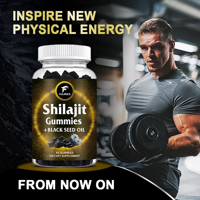 Gomitas puras de suplemento Shilajit con aceite de semilla negra, pura de alta potencia, energía inmune, apoya la función cognitiva