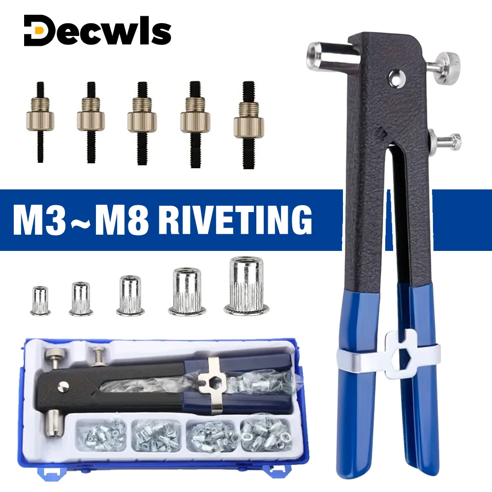86Pcs Manual Rivet Nut Gun M3 M4 M5 M6 M8 Home Rivet Gun,Insert Nut Quick Riveting Tool, Contains 80 Rivet Nuts,Riveting Machine