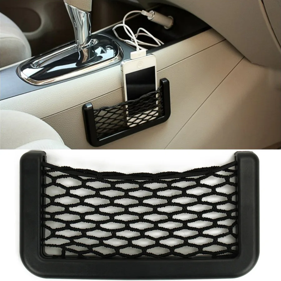 Car Organizer Mesh Storage Bag Net Pocket Mobile Phone Holder Net Pocket Multi-function Car Storage Net Accessories