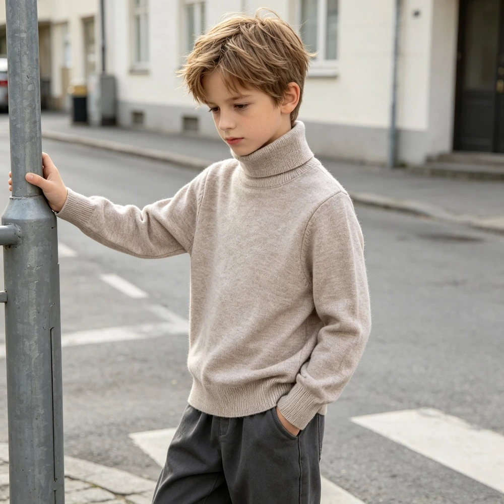 Kids High Neck Woolen Sweater Warm Base Layer Pullover Top Boys Girls Knitwear Autumn Winter Layering 4-12 Year Children Clothes