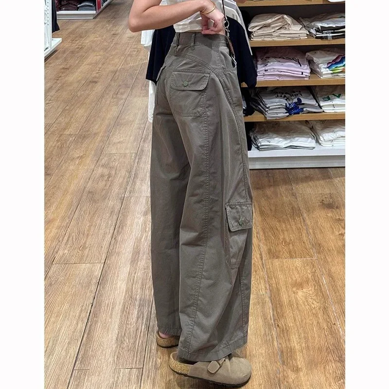 

Модные женские однотонные джинсы-карго для отдыха, женские армейские зеленые мешковатые джинсовые брюки с высокой талией, лидер продаж, широкие брюки для девочек