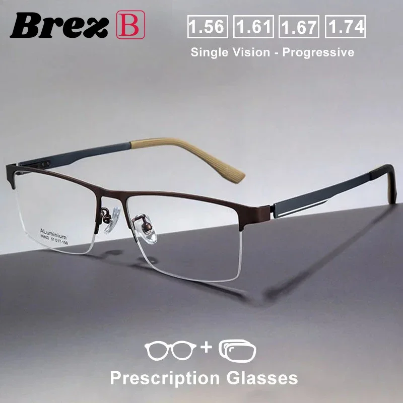 

Ollymurs Fashion Semi-Rimless Optical Eyeglasses Men Customize Myopia Hyperopia Progressive Prescription Glasses Recipe Eyewear
