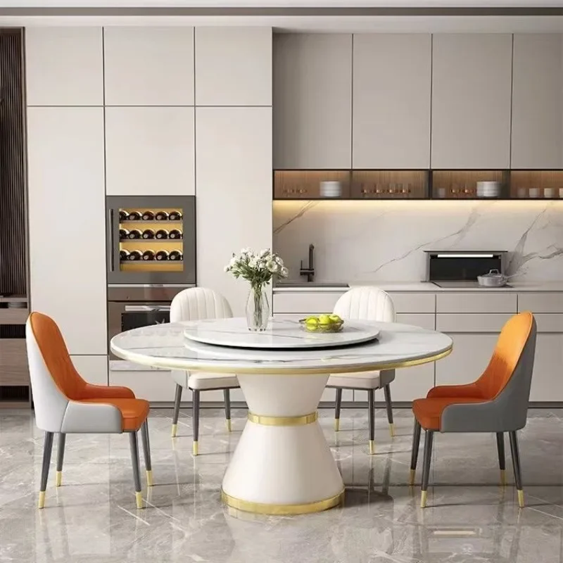 Light luxury marble dining table and chair combination, hotel round table,modern simple rock slab small apartment with turntable