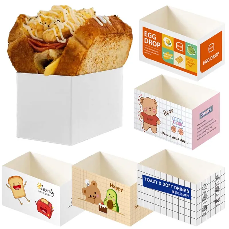 

50Pcs Food Packaging Boxes Toast Bread Hamburger Sandwich Takeaway Wrapping Box DIY Cake Baking Container Bakery Party Favors