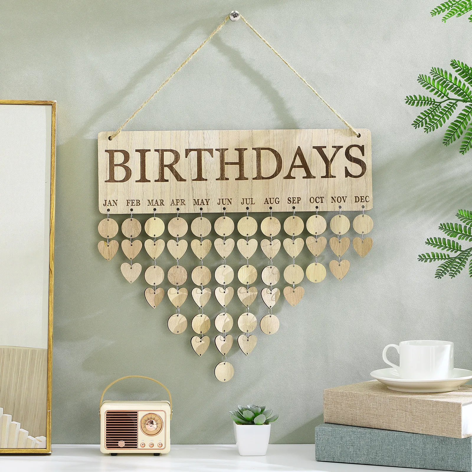 

Wooden Calendar DIY Nordic Style Board Birthday Anniversary Reminder Wall Hanging Decoration Family Friends Birthdays